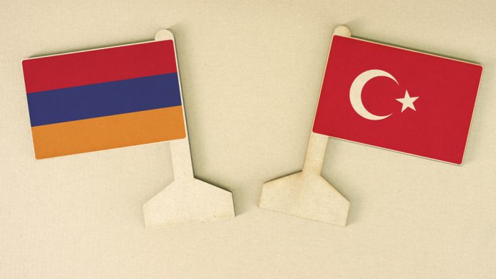 Two,Flags,Of,Armenia,And,Turkey,Made,Of,Recycled,Paper