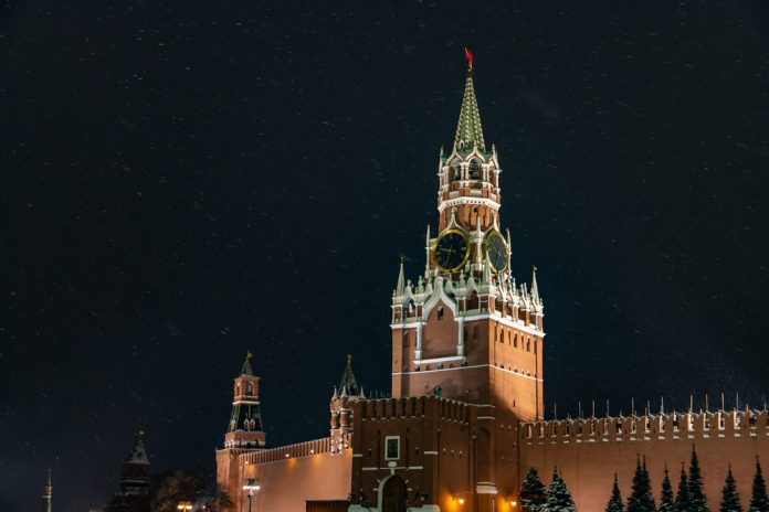 A,Spasskaya,Tower,Of,Kremlin,,View,At,Winter,Night,With