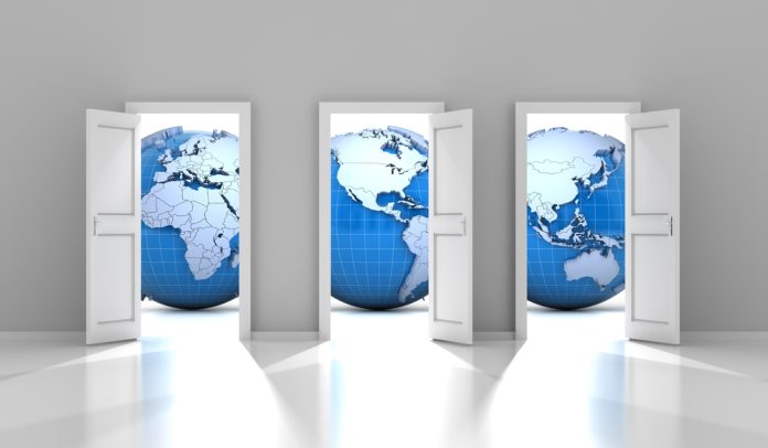 Opened,Doors,Leading,To,Different,Parts,Of,The,World,,3d