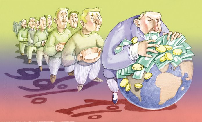 A,Line,Of,People,Waits,That,An,Arrogant,Banker,Finishes