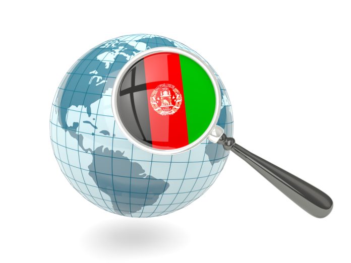 Magnified,Flag,Of,Afghanistan,With,Blue,Globe,Isolated,On,White