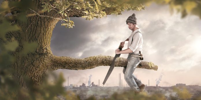 A,Man,Is,Sawing,Off,The,Branch,He,Is,Sitting