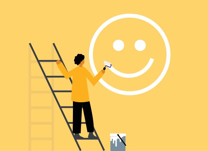 Man,Painting,Happy,Emoticon,,Illustration,Showcasing,Optimism Ulusların mutluluğunu karşılaştırmanın dayanılmaz hafifliği