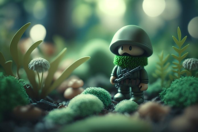 a tiny toy green soldier in the grass, created by a neural network, Generative AI technology Kendimize açtığımız gereksiz cepheler
