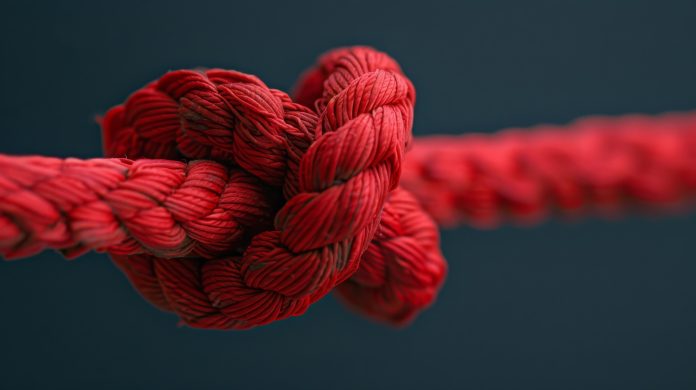 knot with a red rope, close-up, 16:9